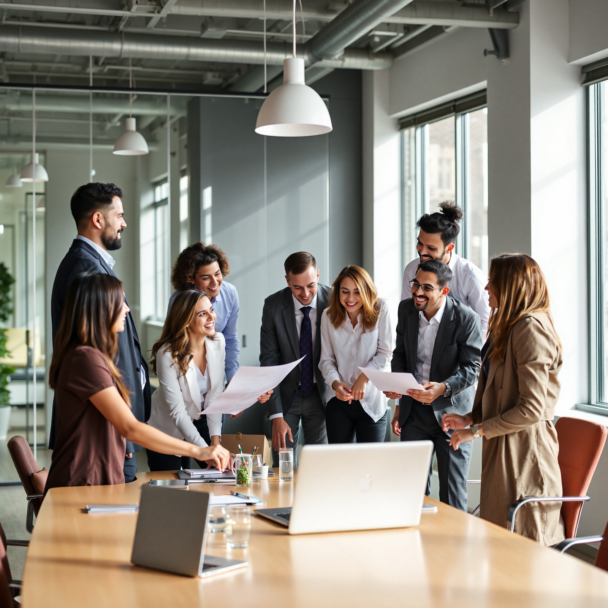 Business professional networking at conference with colleagues, collaborative environment