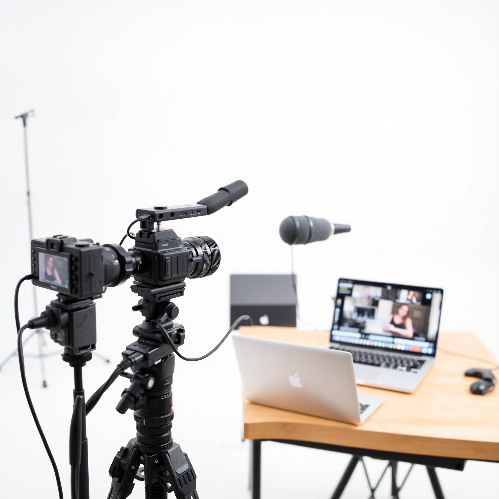 Online course content creation with video camera and course curriculum displayed