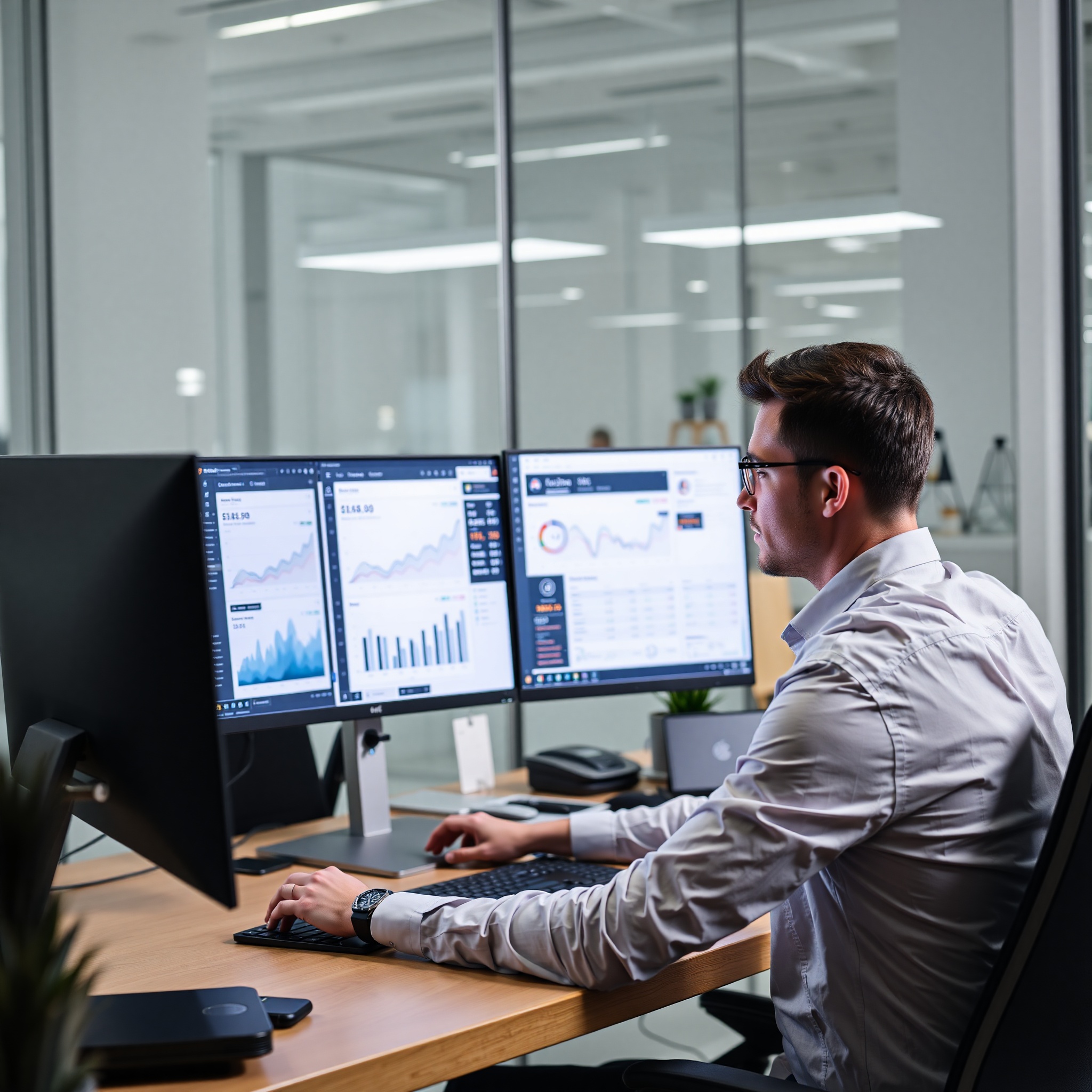 E-commerce business owner analyzing sales dashboard on computer