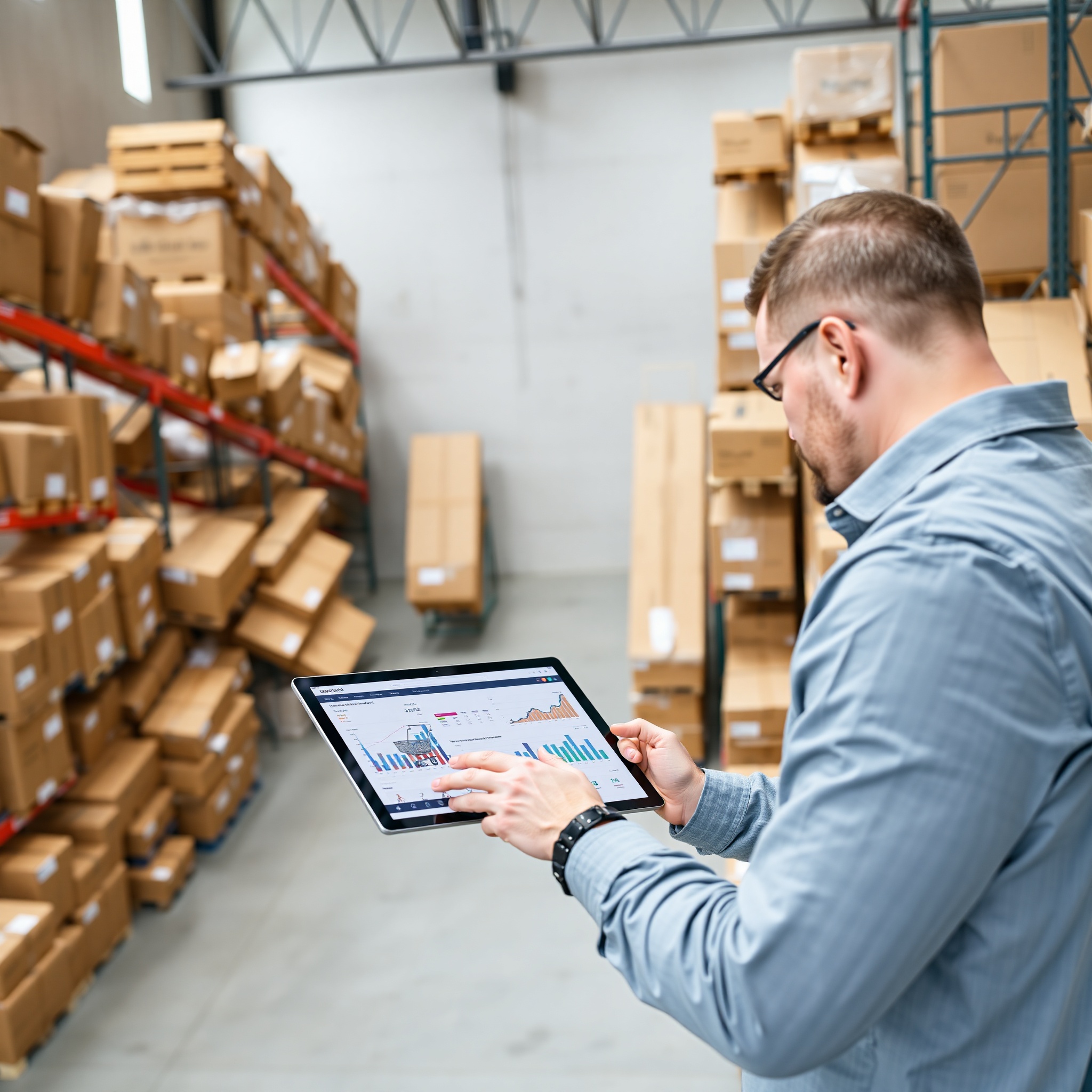 E-commerce business owner reviewing online store inventory and sales metrics on tablet